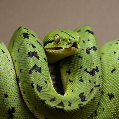 Green Tree Python coiled up