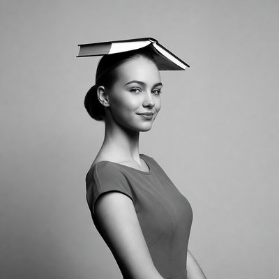 Woman balancing book on head