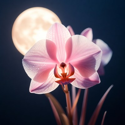 Pink Orchids with Full Moon