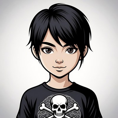 Anime boy with skull t-shirt