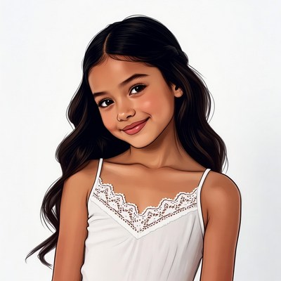 Smiling Asian girl in lace top