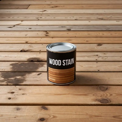 Wood Stain Can on Wooden Floor