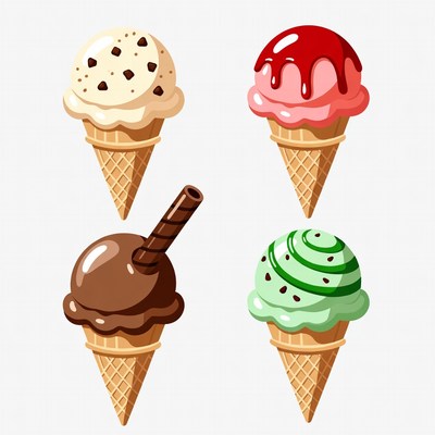 Four Colorful Ice Cream Cones
