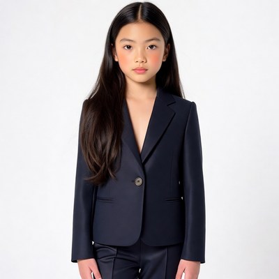 Asian girl in navy blazer suit