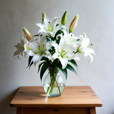 White Lilies Bouquet in Glass Vase