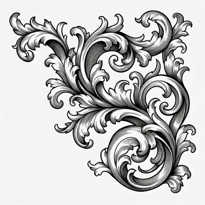 Ornate Black Ink Floral Corner Design