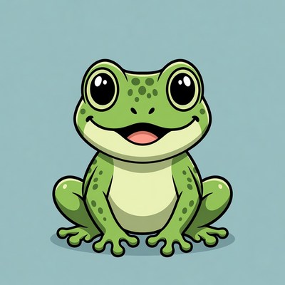 Cute green cartoon frog smiling