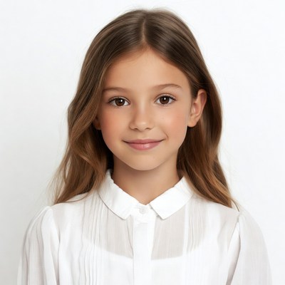 Young girl with brown hair smiling