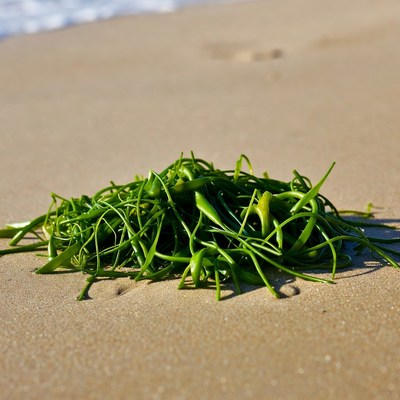Fresh Seaweed on Beach Sand