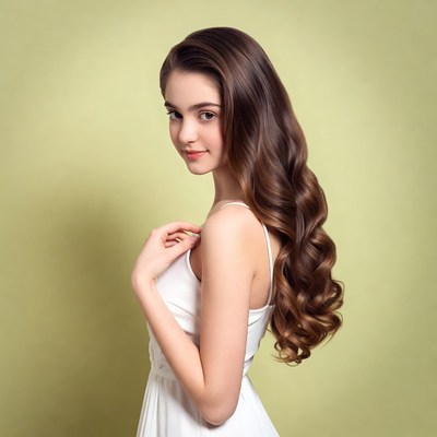 Young woman with long wavy brown hair