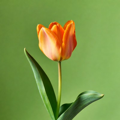 Orange tulip on green background
