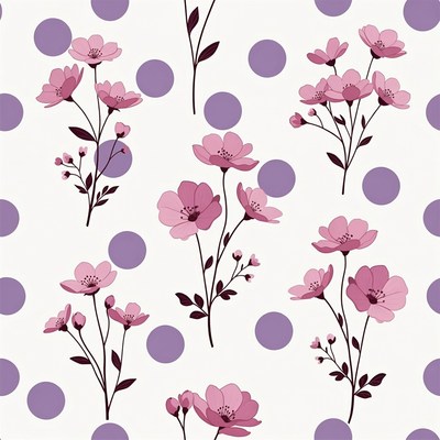 Pink Flowers on Polka Dot Background