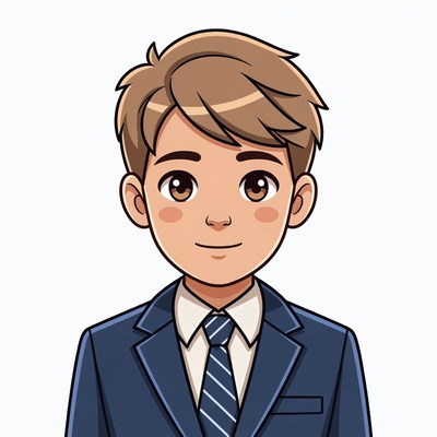 Cartoon boy in blue suit