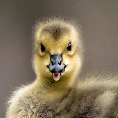 Cute baby gosling sticking tongue out