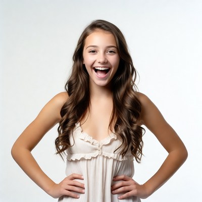 Teen girl smiling with hands on hips