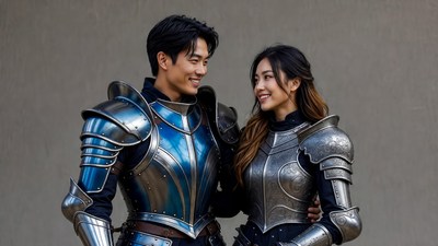 Asian couple in medieval armor