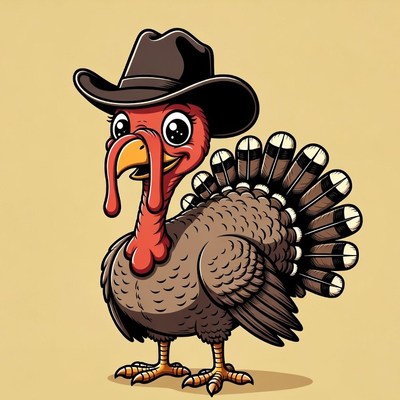 Cartoon Turkey Wearing Cowboy Hat