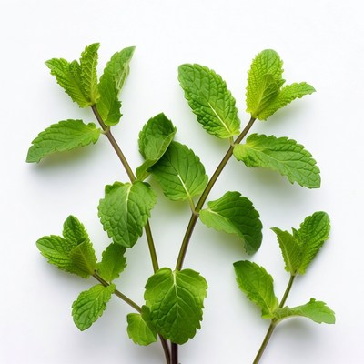 Fresh Mint Leaves on White Background