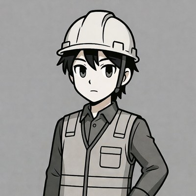 Anime construction worker wearing hard hat