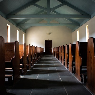 Empty Wooden Church Pews Aisle