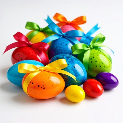 Colorful Easter Eggs with Ribbons