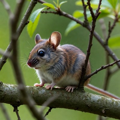 Cute deer mouse on branch