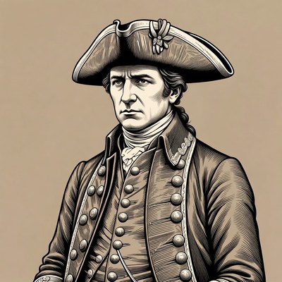 Man in Tricorn Hat and Colonial Uniform