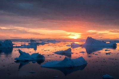 Icebergs in Arctic Sunset