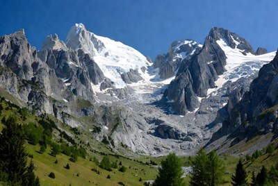 Snowy Alpine Mountains with Green Valley