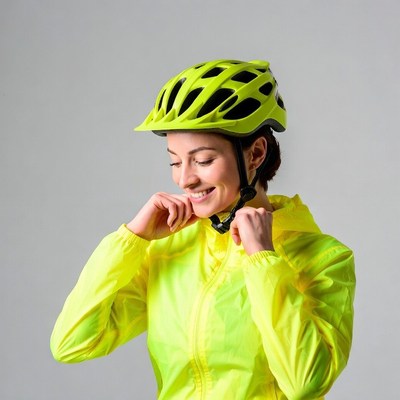 Woman zipping yellow cycling jacket