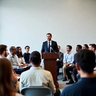 Man speaking at business meeting