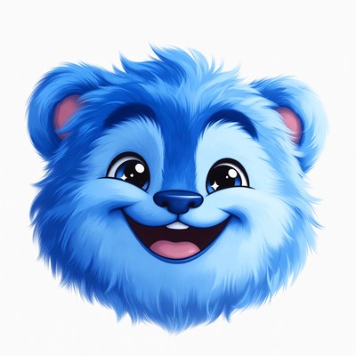 Cute Blue Cartoon Bear Face