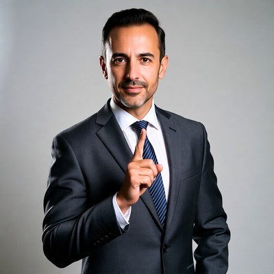 Man in suit pointing finger