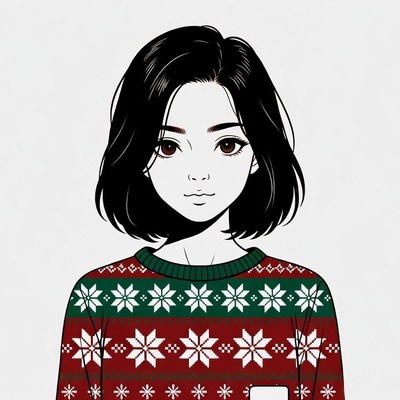 Asian girl in Christmas sweater