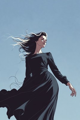 Woman in flowing black dress