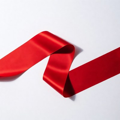 Red Satin Ribbon on White Background