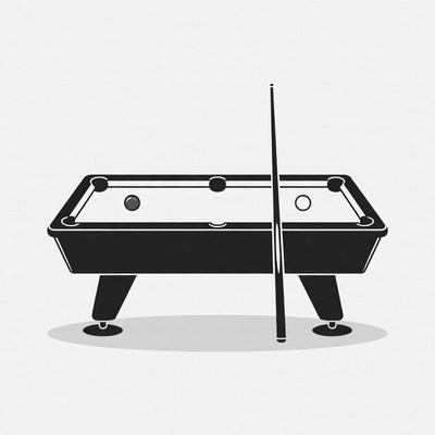 Pool table with cue stick