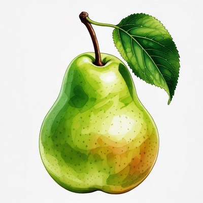 Green pear with leaf