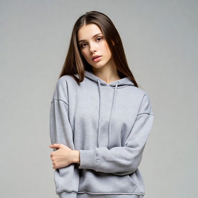 Woman in gray hoodie