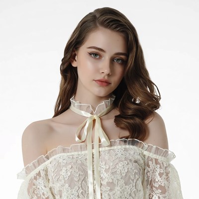 Woman in white lace off-shoulder dress