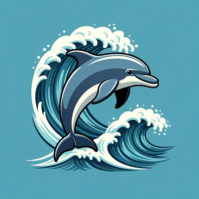 Dolphin jumping over waves