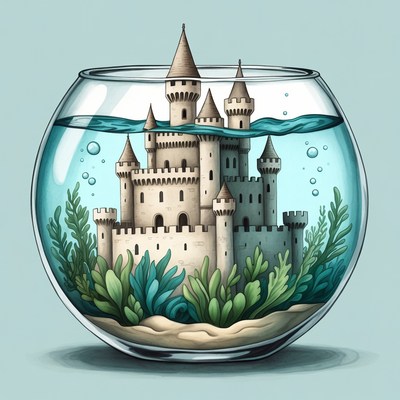 Castle Inside Glass Fishbowl