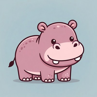 Cute pink baby hippo illustration