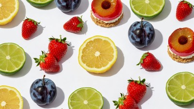 Fresh Strawberries Lemons Plums Limes