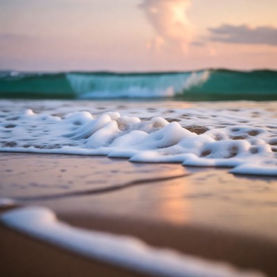 Ocean waves crashing on sandy beach