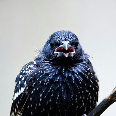 Starling bird calling on branch