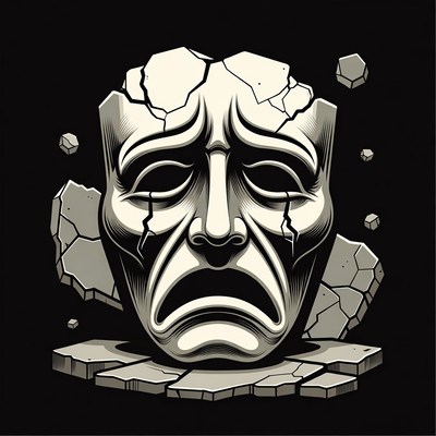Cracked Crying Tragedy Mask Illustration