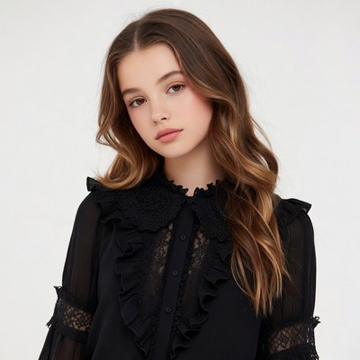Teen girl in black lace blouse