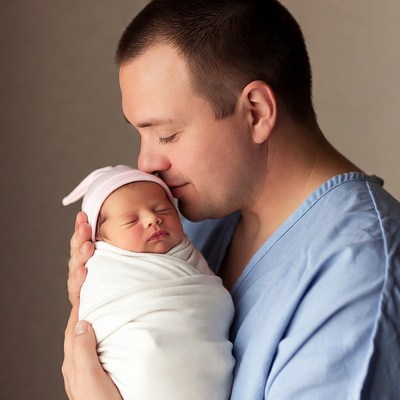 Father kissing newborn baby