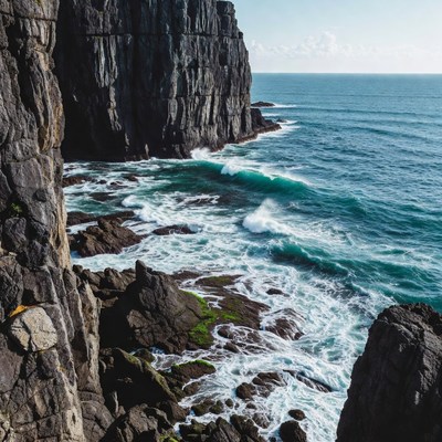 Ocean Waves Crashing Against Steep Cliffs